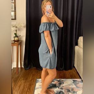 Altar'd State Ruffle Off Shoulder Chambray Dress